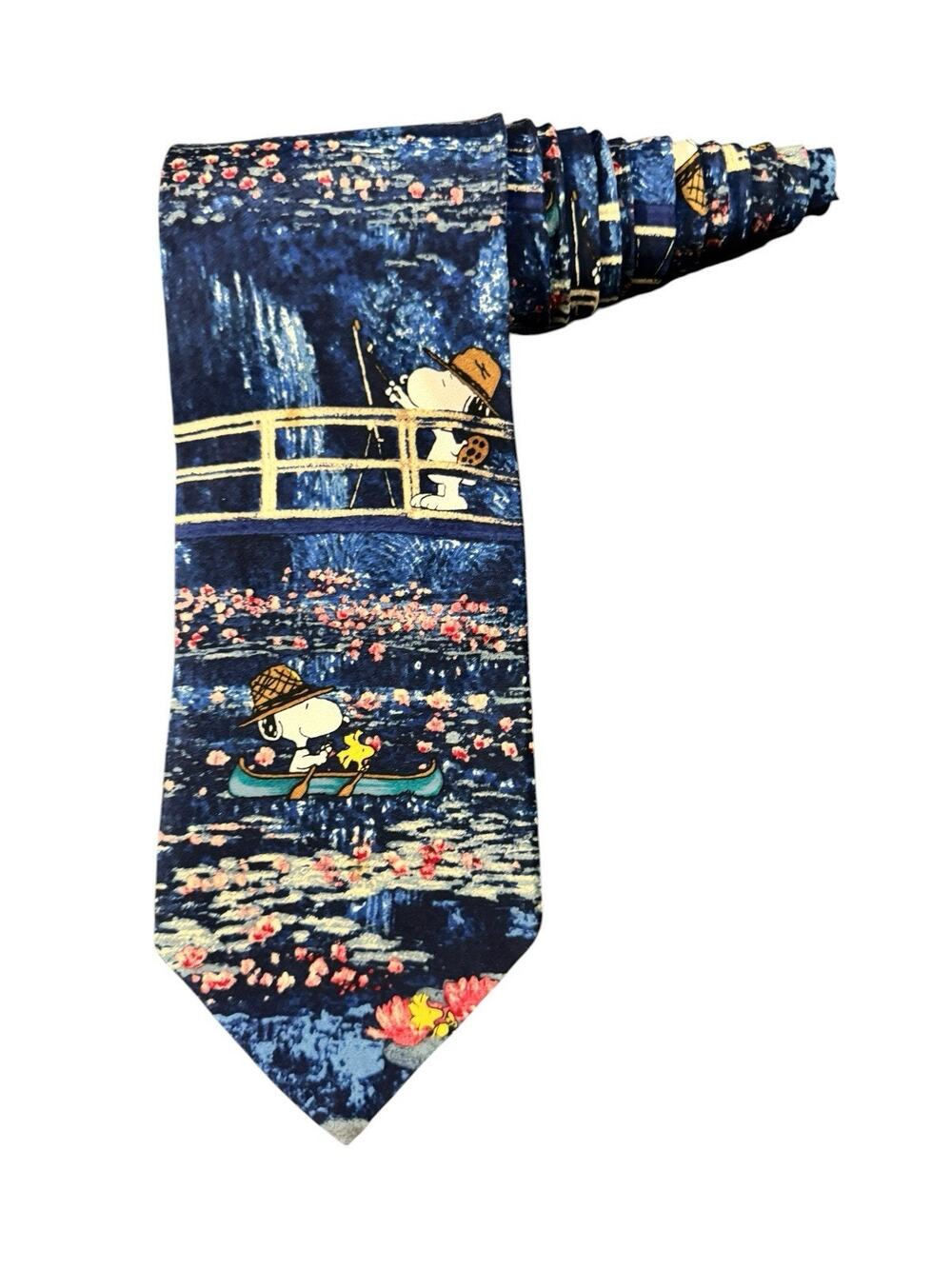 Peanuts Snoopy In Monet’s Garden Art Vintage Novelty Necktie 100% Silk Cartoon